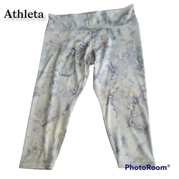 Athleta Elation 7/8 Tights Size 3X Tie Dye Gray Blue White Watercolor Athletic - Picture 2 of 6